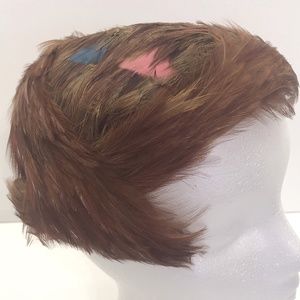 Vintage 1940's Pheasant Feather Hat Ladies Flapper Style by Wilshire